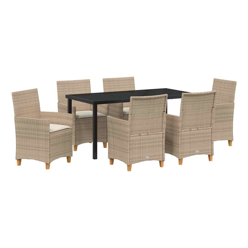 vidaXL 7 Piece Poly Rattan Garden Dining Set in Beige