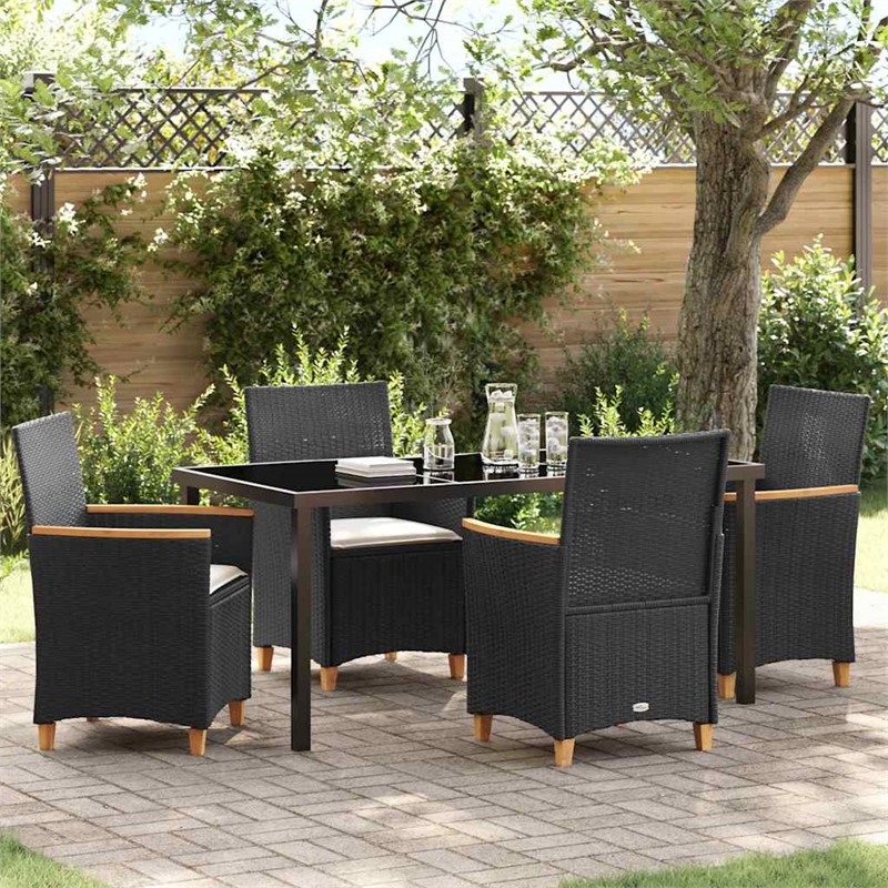 vidaXL 5 Piece Poly Rattan Garden Dining Set in Black