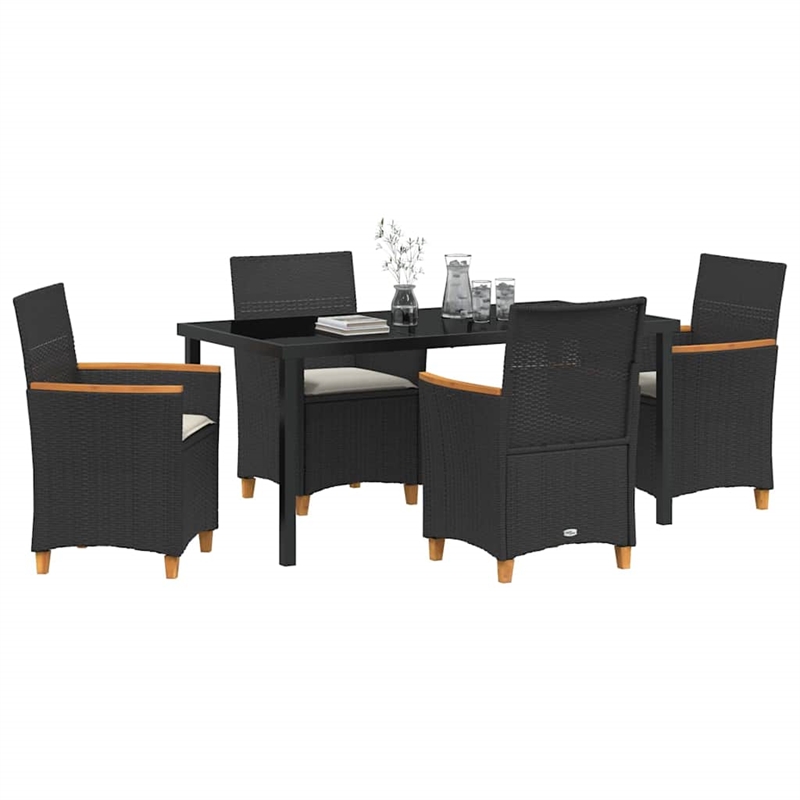 vidaXL 5 Piece Poly Rattan Garden Dining Set in Black