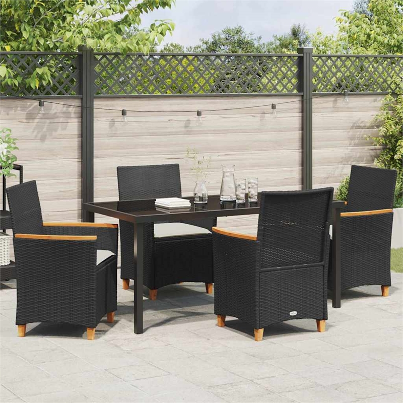 vidaXL 5 Piece Poly Rattan Garden Dining Set in Black