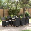vidaXL 7 Piece Poly Rattan Garden Dining Set in Black