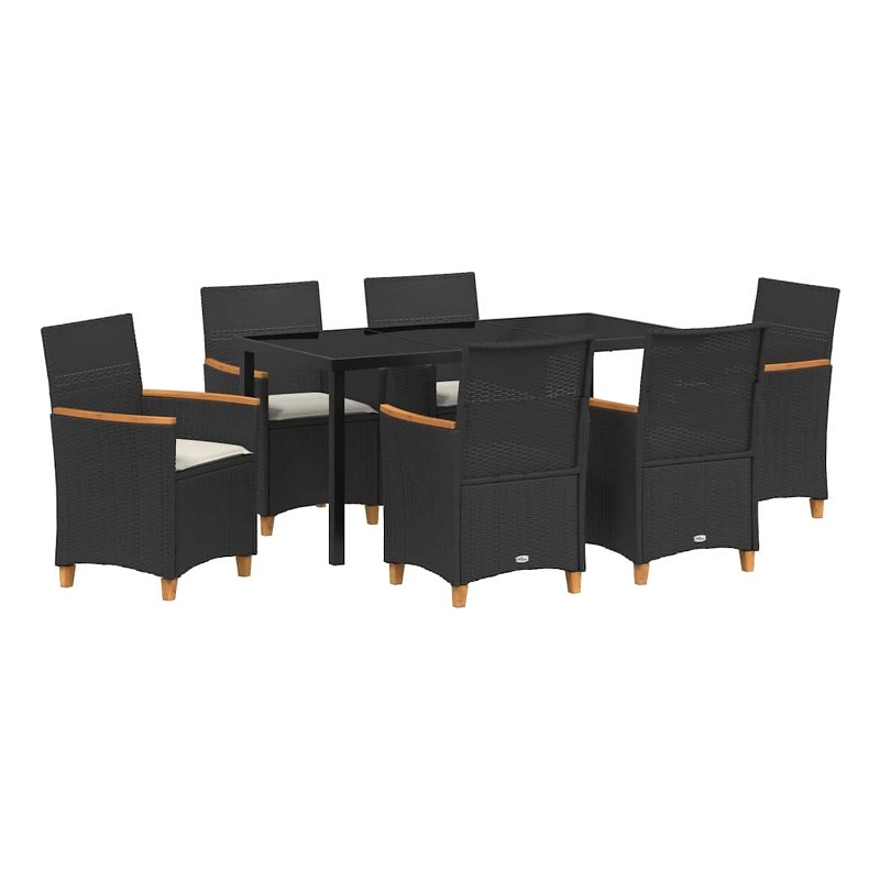 vidaXL 7 Piece Poly Rattan Garden Dining Set in Black