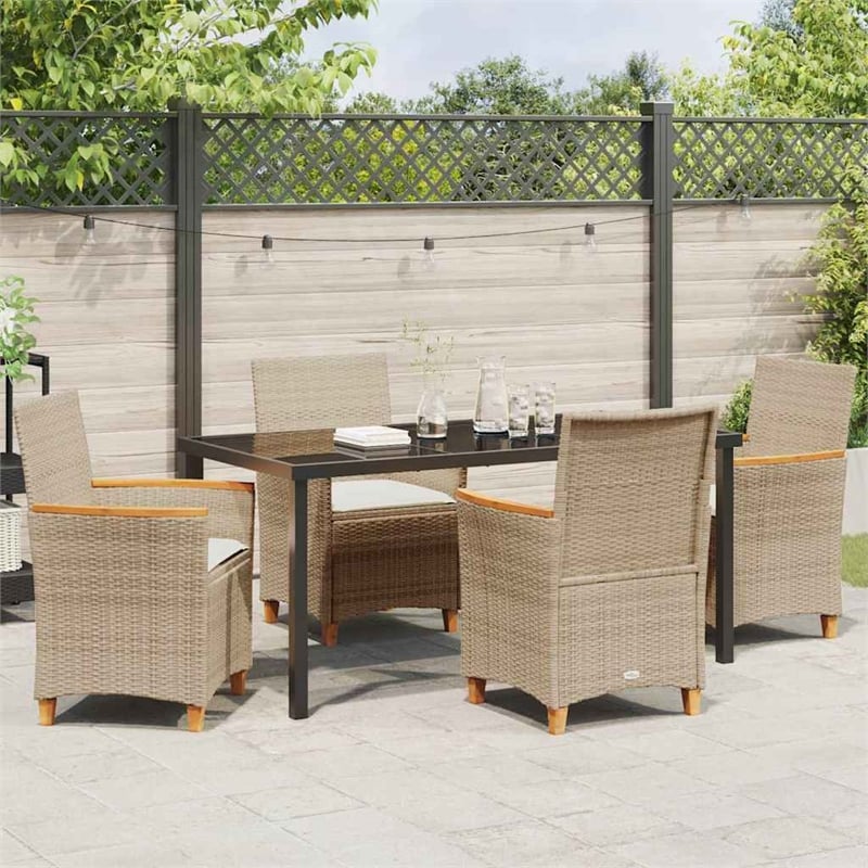 vidaXL 5 Piece Poly Rattan Garden Dining Set in Brown