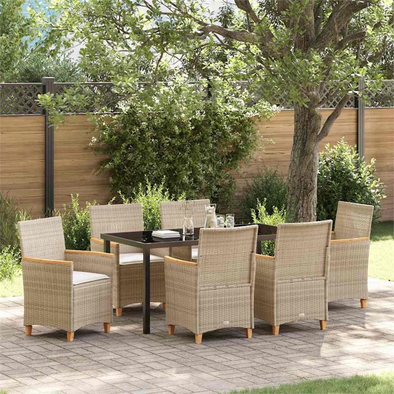 vidaXL 7 Piece Poly Rattan Garden Dining Set in Brown