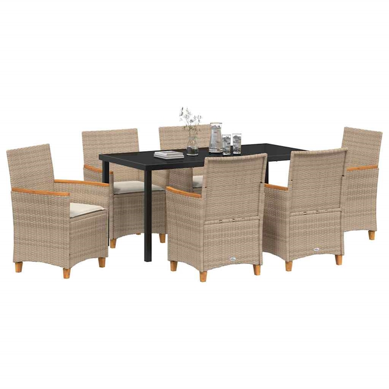vidaXL 7 Piece Poly Rattan Garden Dining Set in Brown