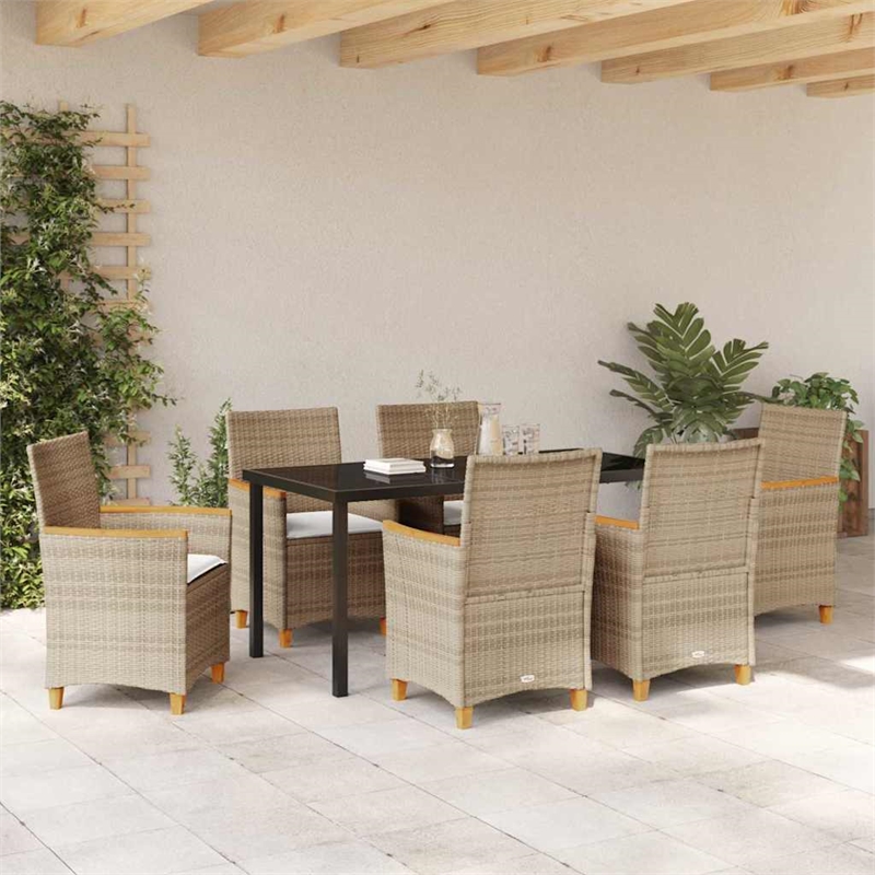 vidaXL 7 Piece Poly Rattan Garden Dining Set in Brown