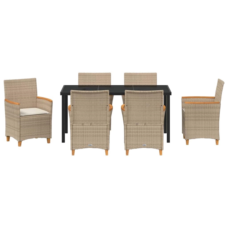 vidaXL 7 Piece Poly Rattan Garden Dining Set in Brown
