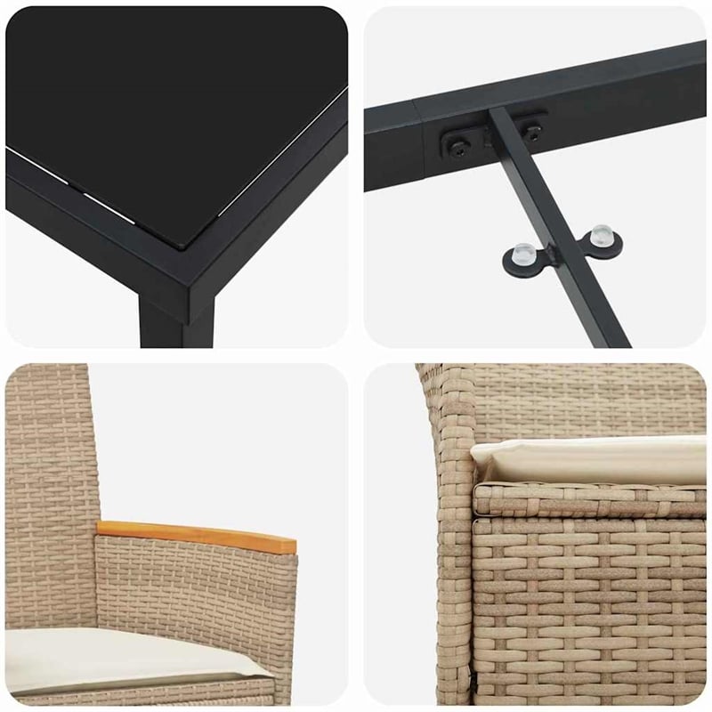 vidaXL 7 Piece Poly Rattan Garden Dining Set in Brown