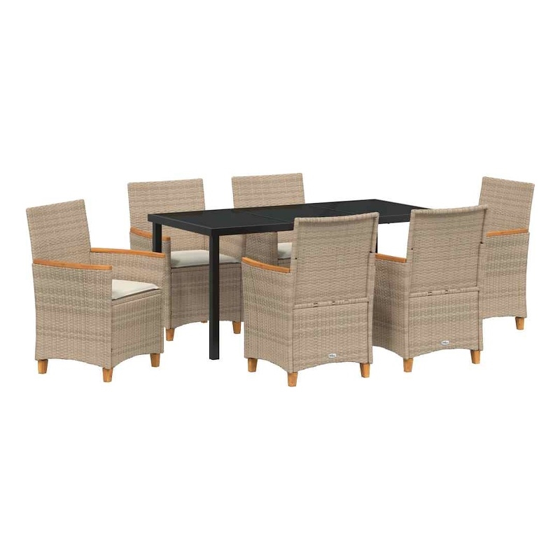 vidaXL 7 Piece Poly Rattan Garden Dining Set in Brown