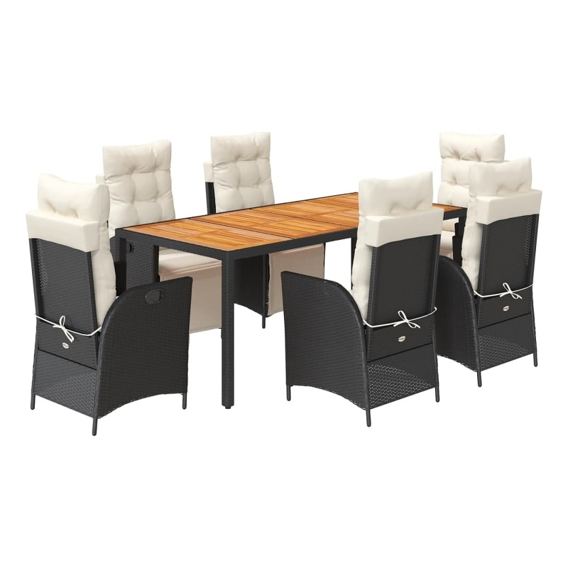 vidaXL 7 Piece Garden Dining Set in Black/Cream White