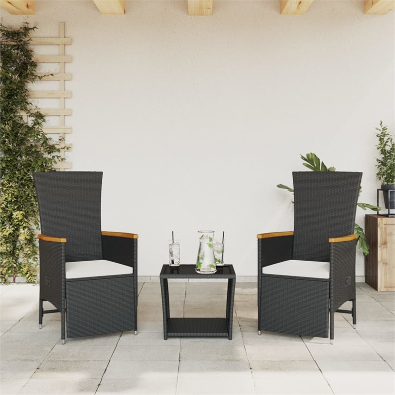 vidaXL 3 Piece Steel Garden Dining Set in Black/Cream White