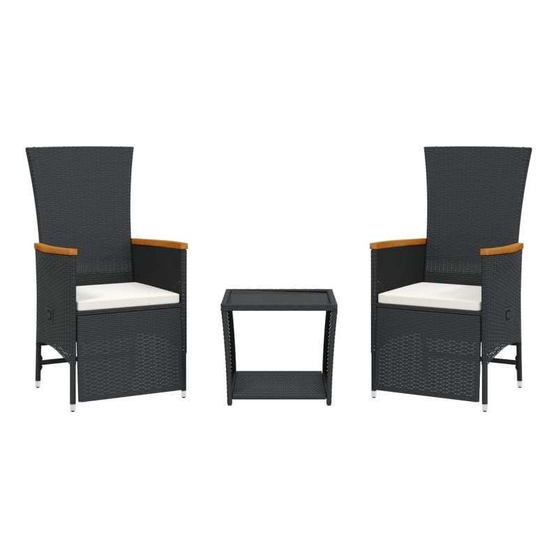 vidaXL 3 Piece Steel Garden Dining Set in Black/Cream White