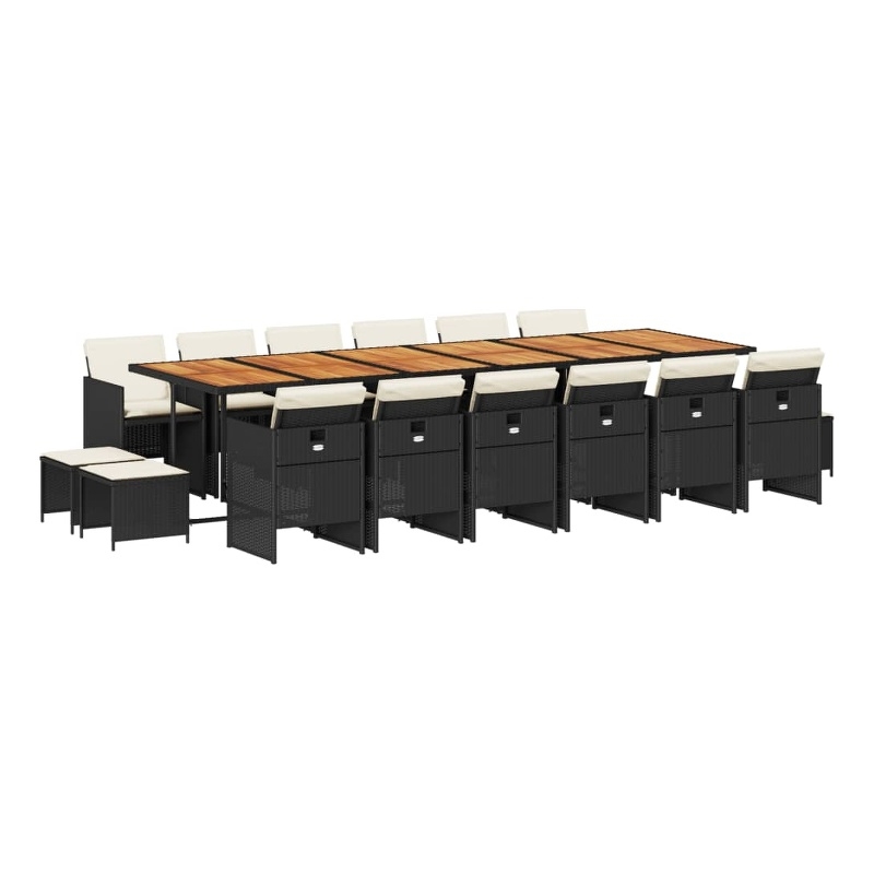 vidaXL 17 Piece Poly Rattan Garden Dining Set with Cushions in Black and Brown