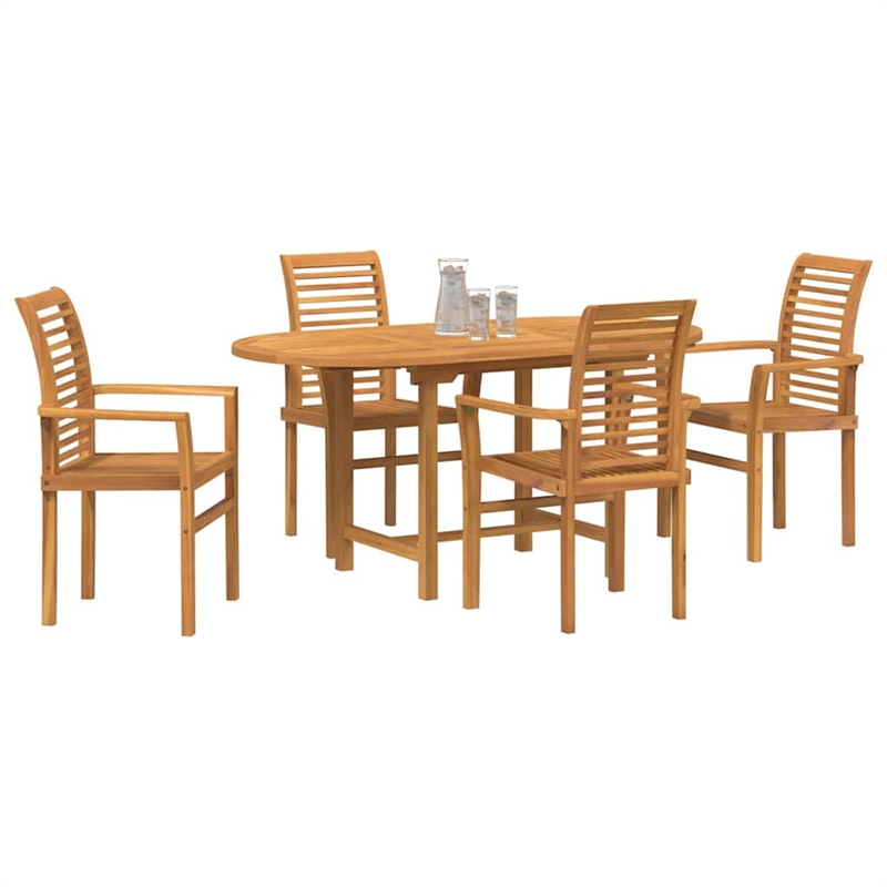 vidaXL 5 Piece Solid Teak Wood Garden Dining Set in Brown