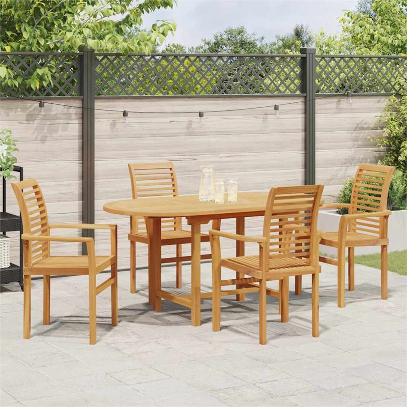 vidaXL 5 Piece Solid Teak Wood Garden Dining Set in Brown