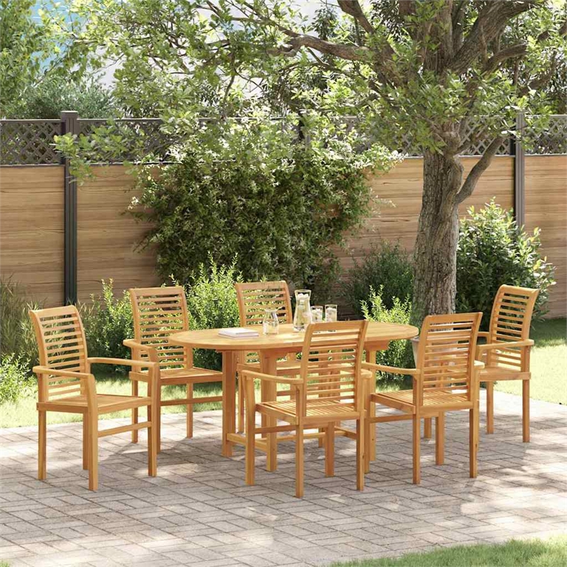 vidaXL 7 Piece Solid Teak Wood Garden Dining Set in Brown