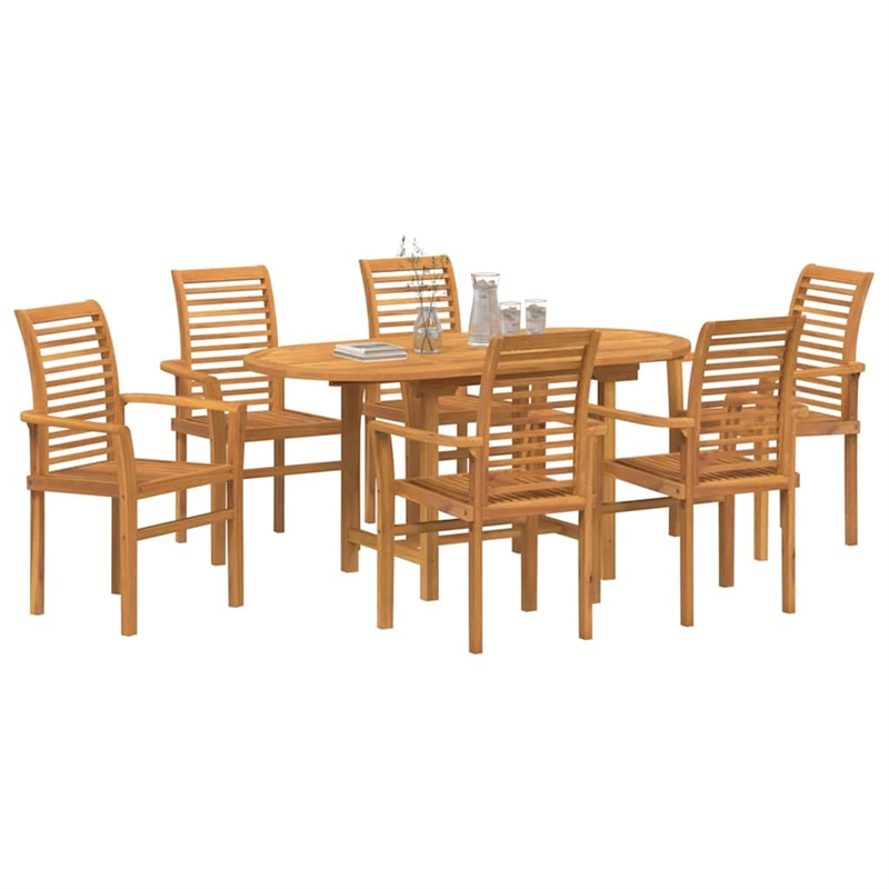 vidaXL 7 Piece Solid Teak Wood Garden Dining Set in Brown