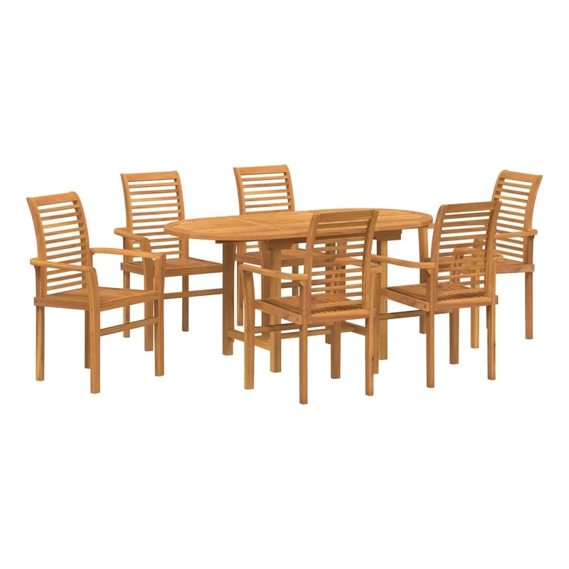 vidaXL 7 Piece Solid Teak Wood Garden Dining Set in Brown