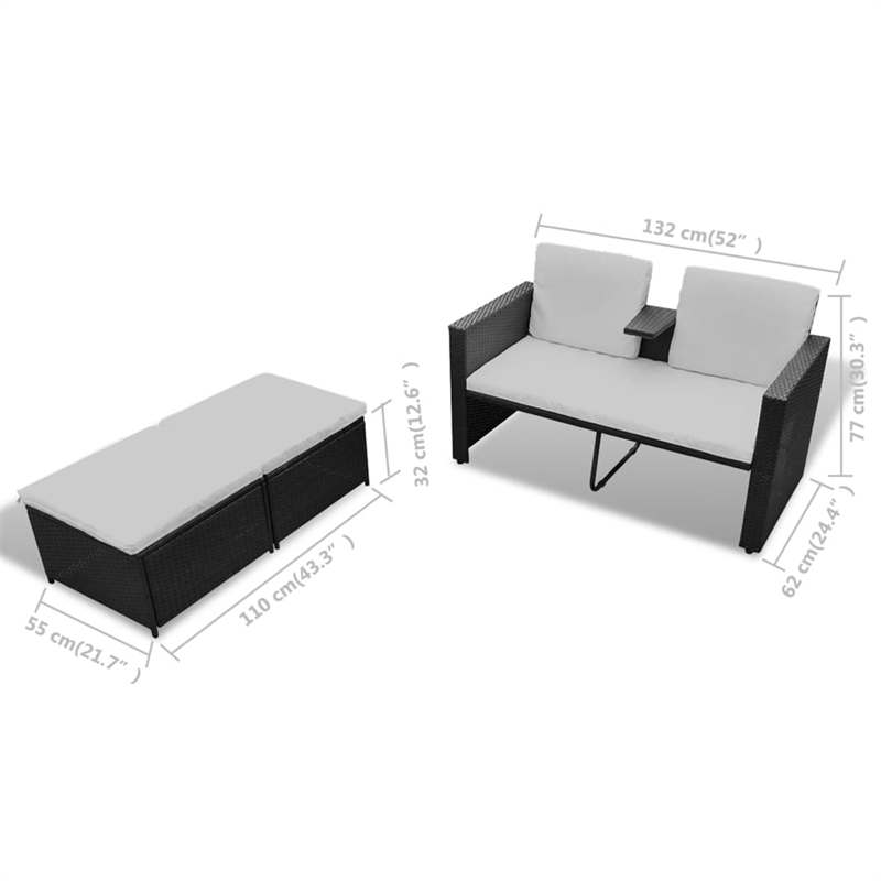 vidaXL Steel Lounge Set in Black/Cream