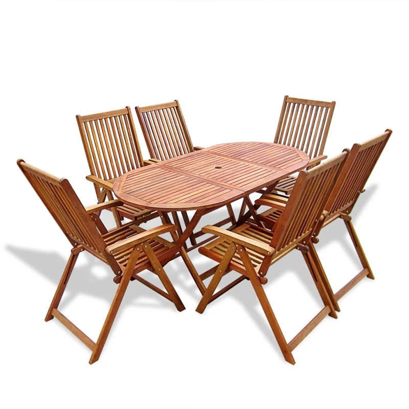 vidaXL 7 Piece Solid Acacia Wood Medium Furniture Set in Natural