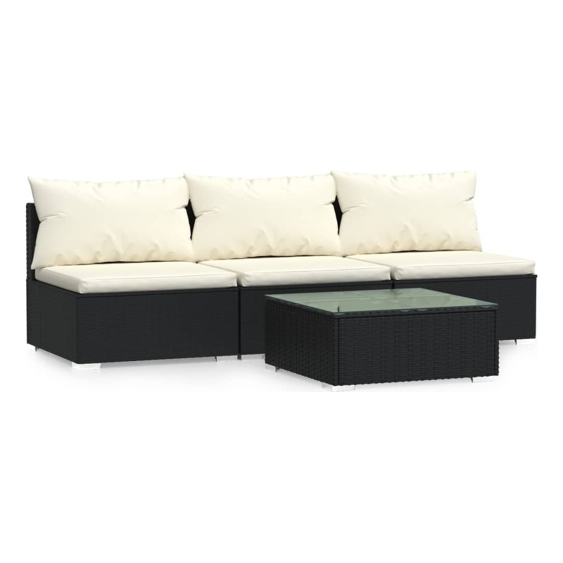 vidaXL 4 Piece Steel Small Garden Lounge Set in Black/Cream