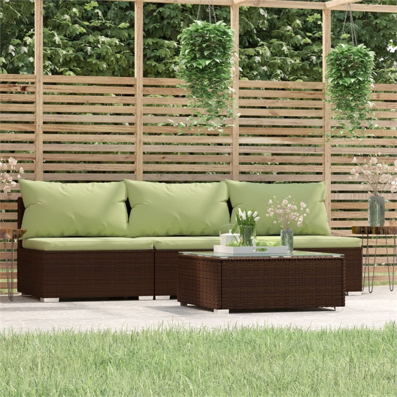 vidaXL 4 Piece Steel Garden Lounge Set in Green/Brown