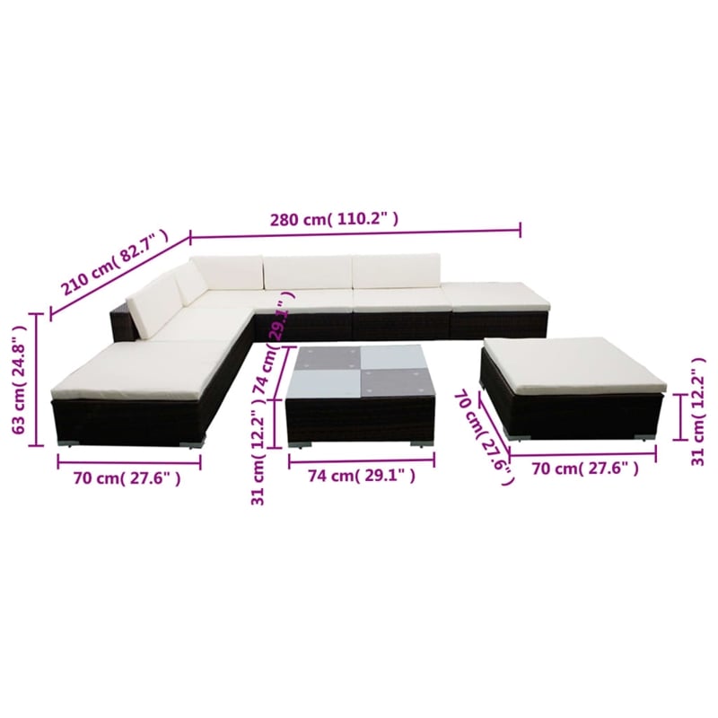 vidaXL 8 Piece Poly Rattan Garden Lounge Set in White/Brown/Cream