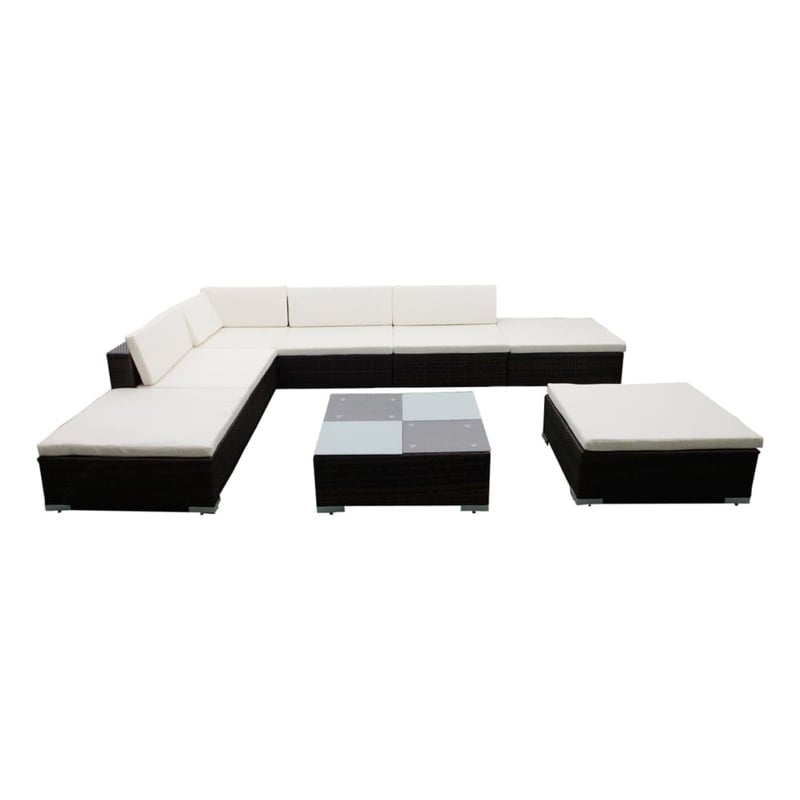 vidaXL 8 Piece Poly Rattan Garden Lounge Set in White/Brown/Cream