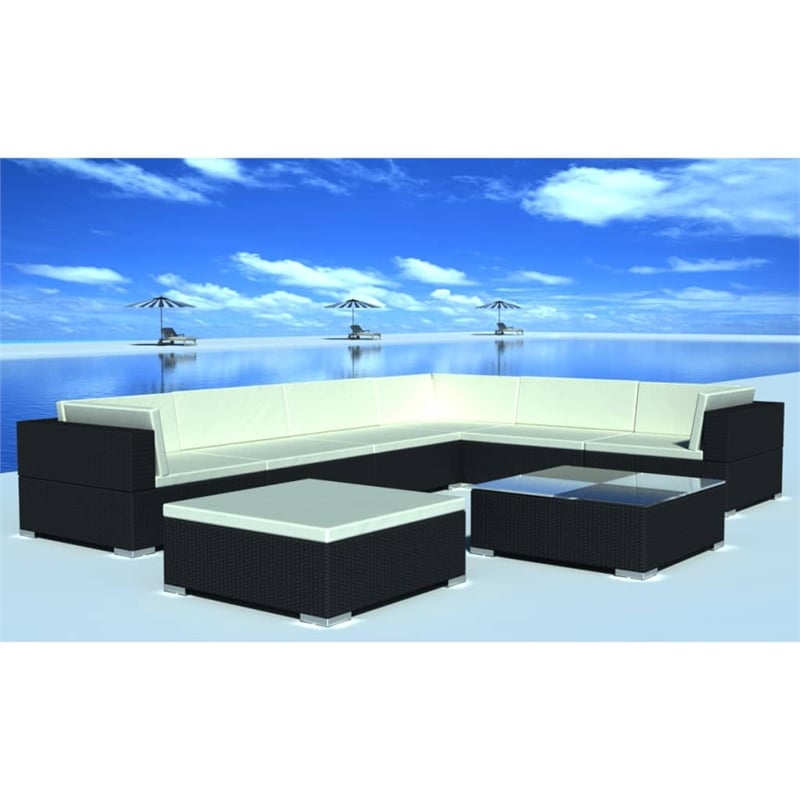 vidaXL 8 Piece Steel Lounge Set in Black/White/Cream