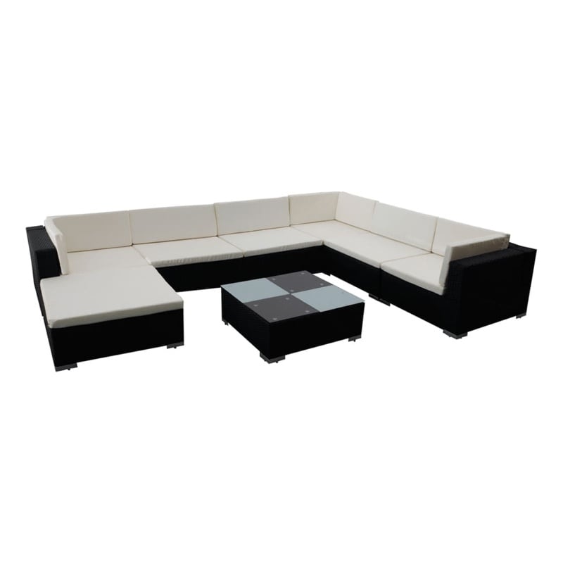 vidaXL 8 Piece Steel Lounge Set in Black/White/Cream