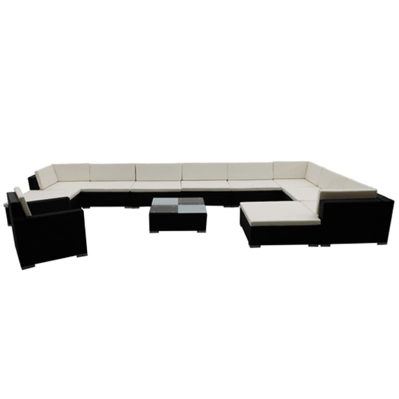 vidaXL 12 Piece Poly Rattan Garden Lounge Set in Black/White/Cream