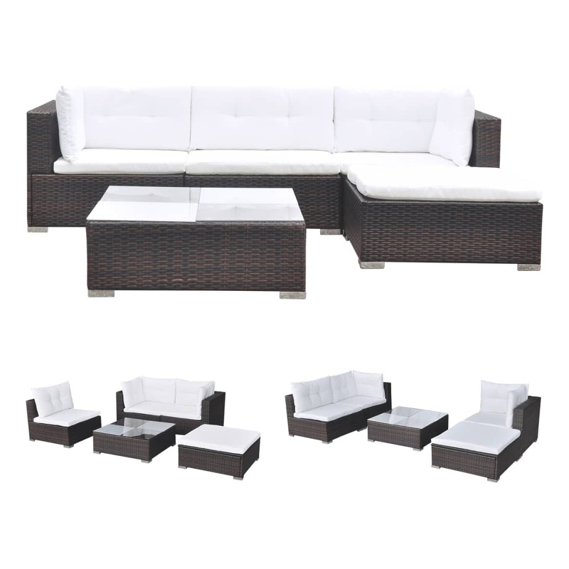 vidaXL 5 Piece Steel Medium Lounge Set in Brown