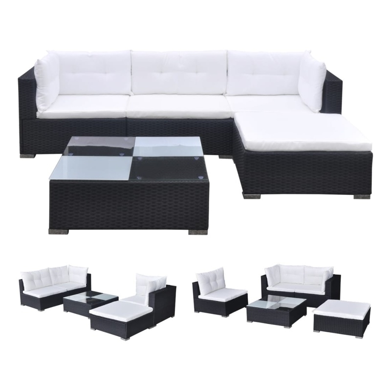 vidaXL 5 Piece Steel Lounge Set in Black