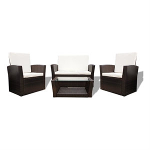 vidaXL 4 Piece Poly Rattan Sofa Set in White/Brown/Cream