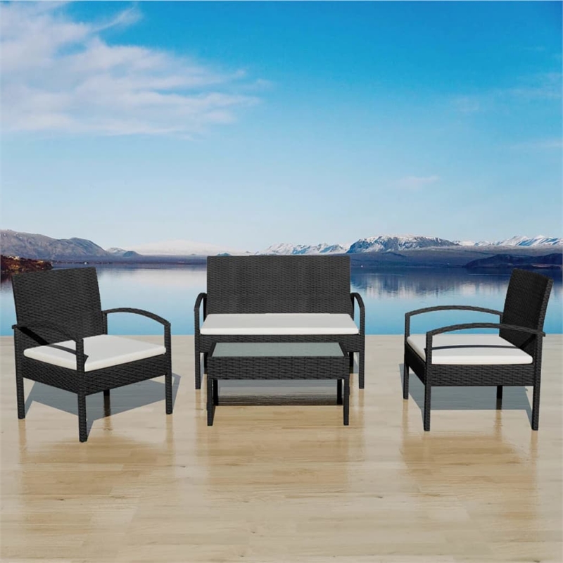 vidaXL 4 Piece Steel Sofa Set in Black/White/Cream