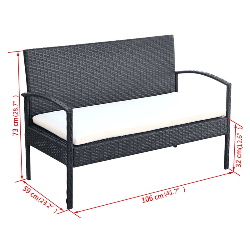 vidaXL 4 Piece Steel Sofa Set in Black/White/Cream