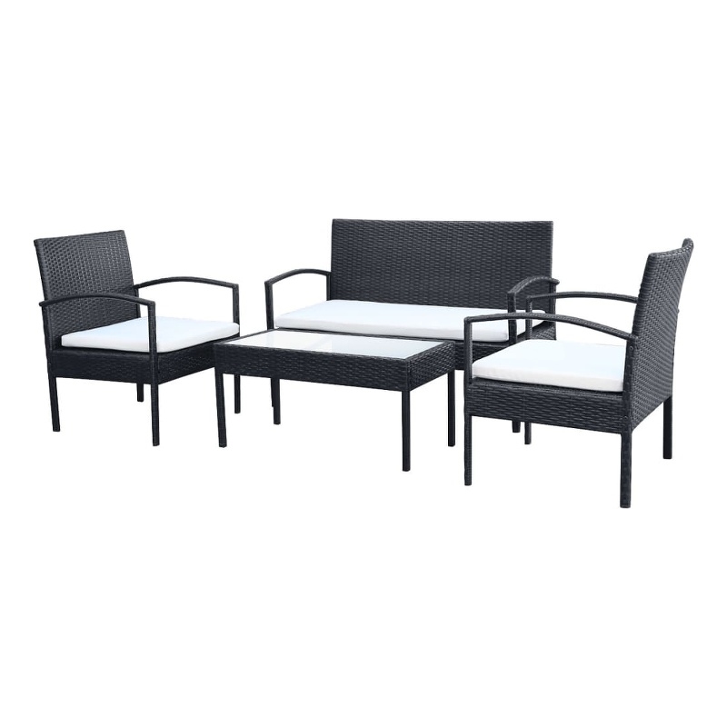 vidaXL 4 Piece Steel Sofa Set in Black/White/Cream