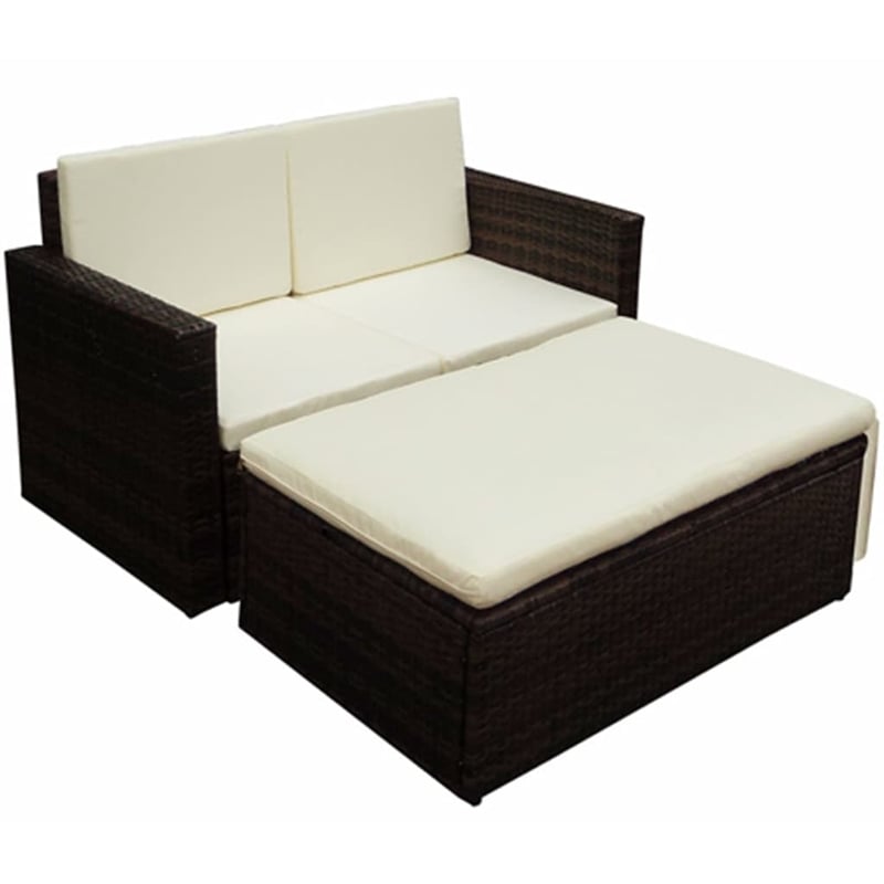 vidaXL 2 Piece Poly Rattan Small Sofa Set in Brown