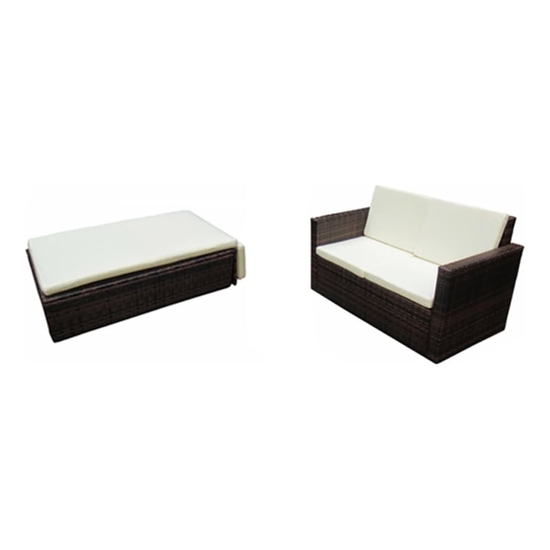 vidaXL 2 Piece Poly Rattan Small Sofa Set in Brown