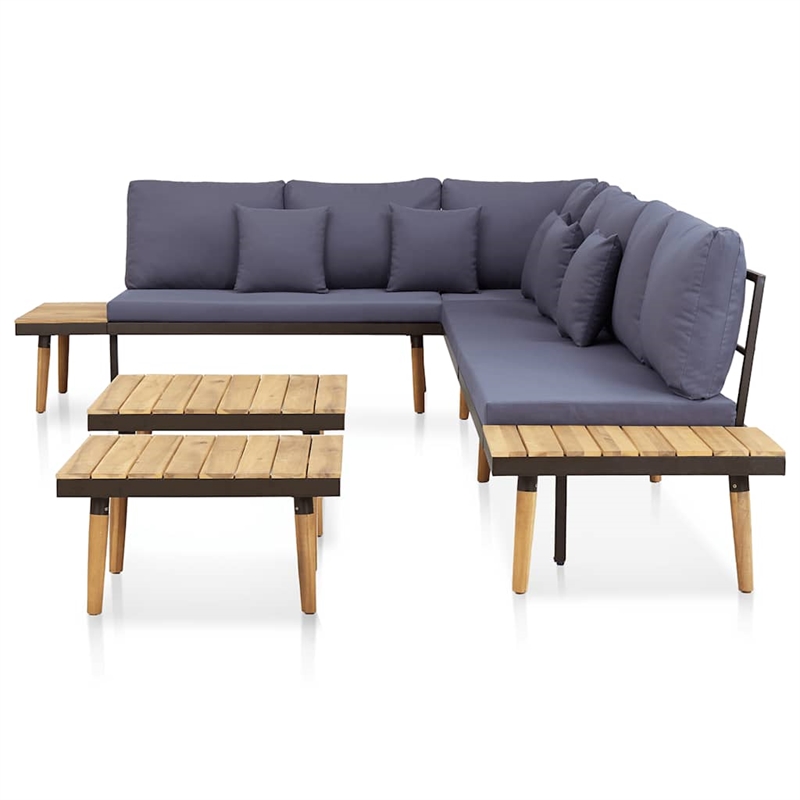 vidaXL Solid Acacia Wood Garden Lounge Set in Gray/Brown