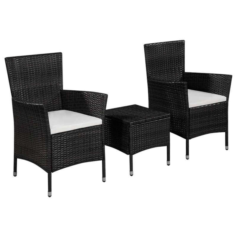 vidaXL 3 Piece Poly Rattan Garden Furniture Set in Black
