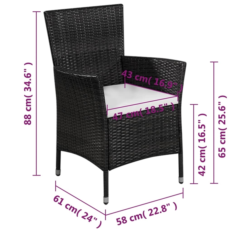 vidaXL 3 Piece Poly Rattan Garden Furniture Set in Black