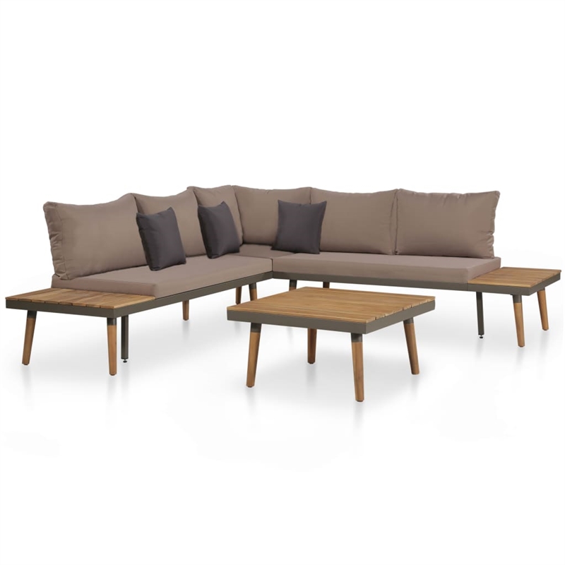 vidaXL 4 Piece Solid Acacia Wood Sofa Set in Gray/Brown