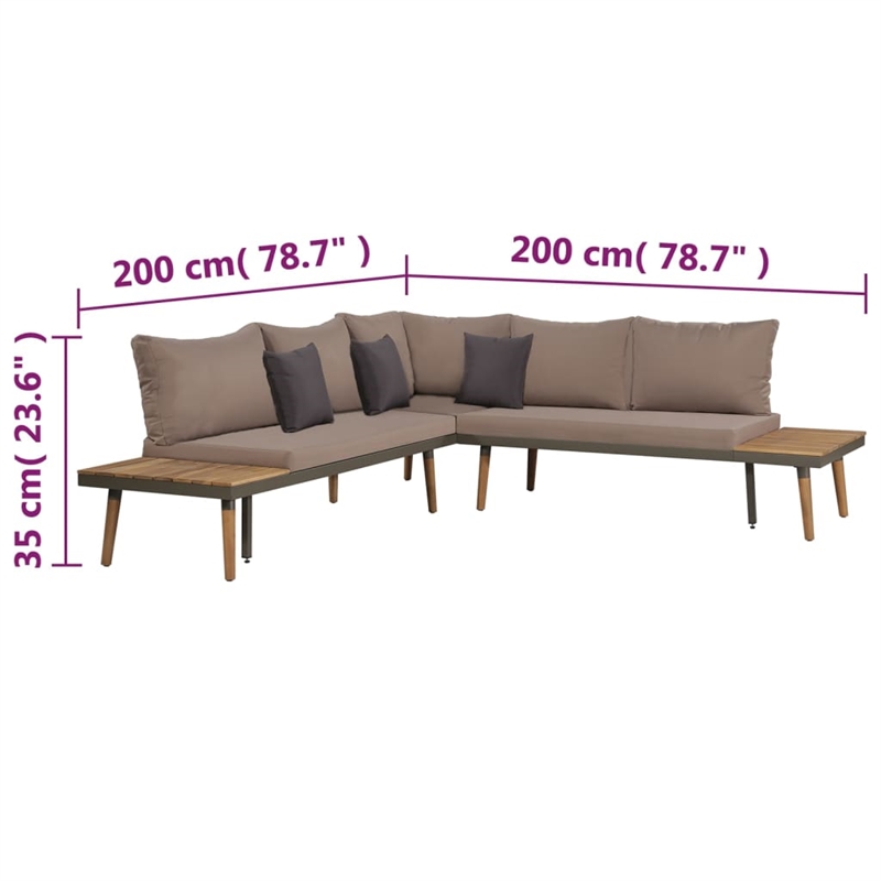 vidaXL 4 Piece Solid Acacia Wood Sofa Set in Gray/Brown