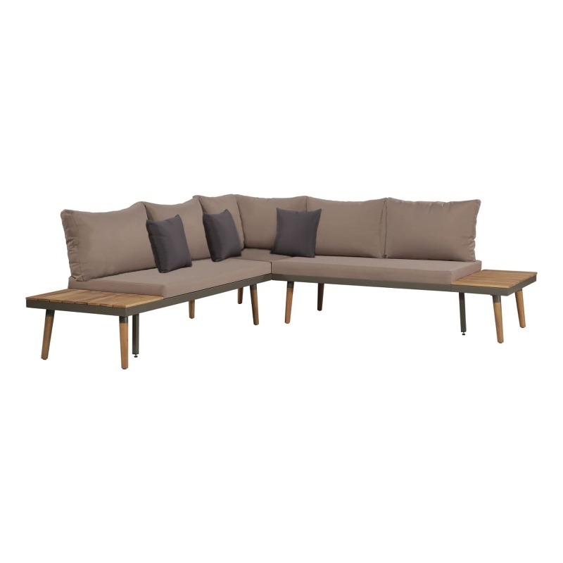 vidaXL 4 Piece Solid Acacia Wood Sofa Set in Gray/Brown