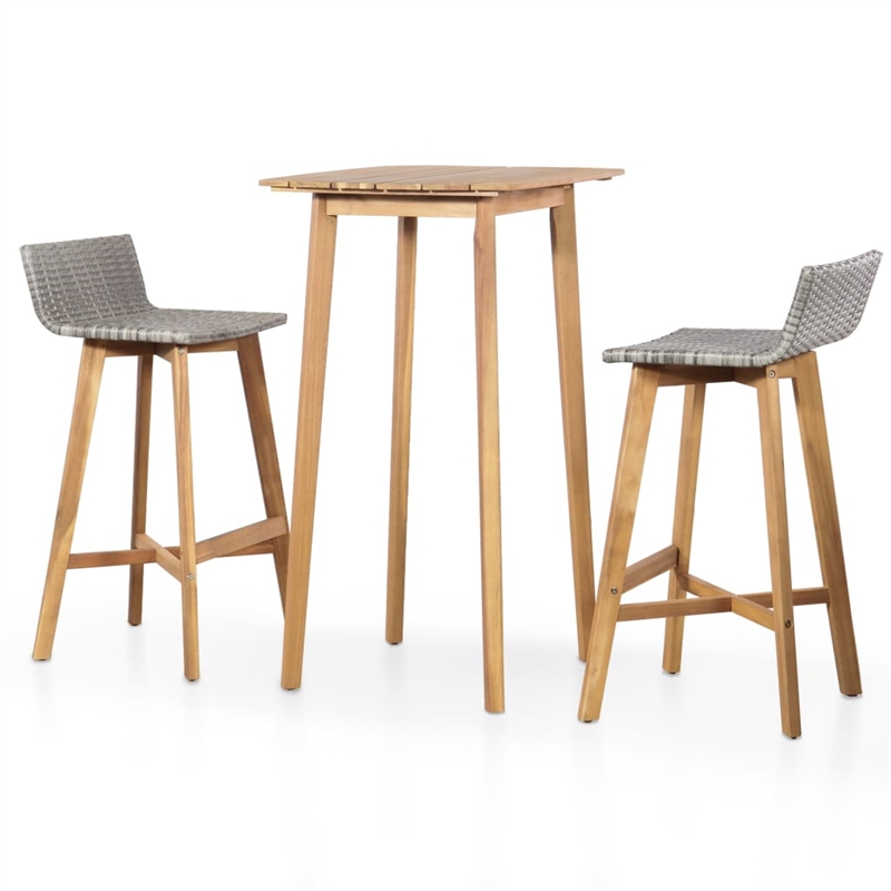 vidaXL 3 Piece Solid Acacia Wood Small Bar Set in Gray/Brown