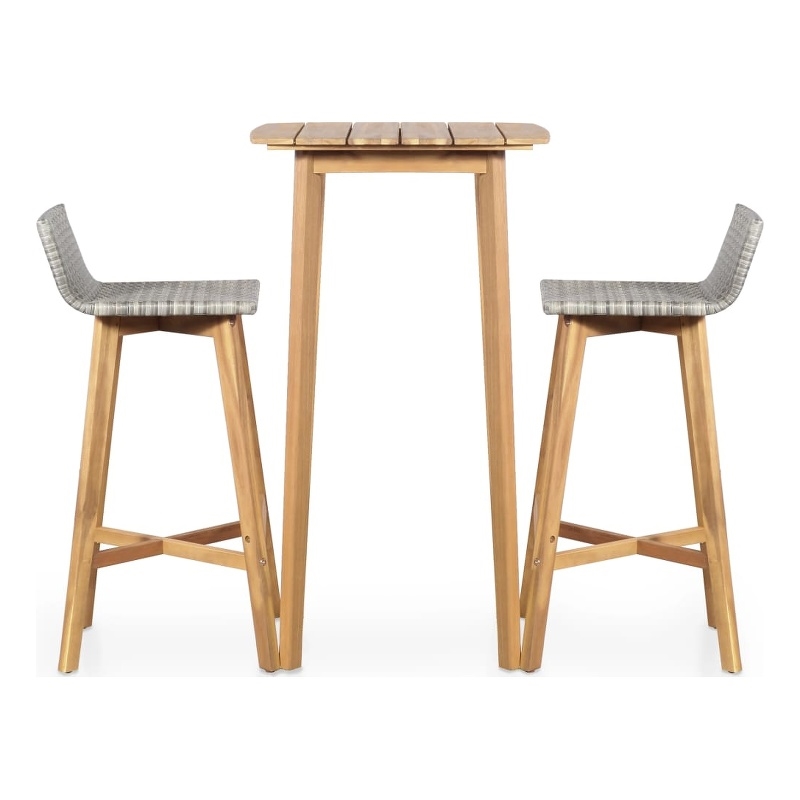 vidaXL 3 Piece Solid Acacia Wood Small Bar Set in Gray/Brown
