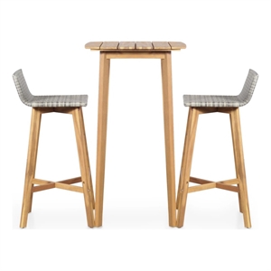 vidaxl 3 piece solid acacia wood small bar set in gray/brown