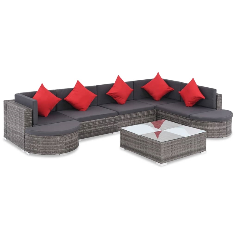 vidaXL 8 Piece Steel Sofa Set in Gray/Red