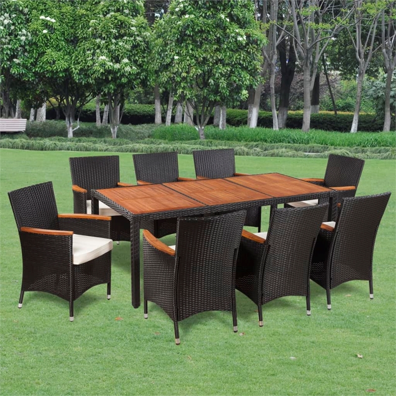 vidaXL 9 Piece Solid Acacia Wood Medium Furniture Set in Black